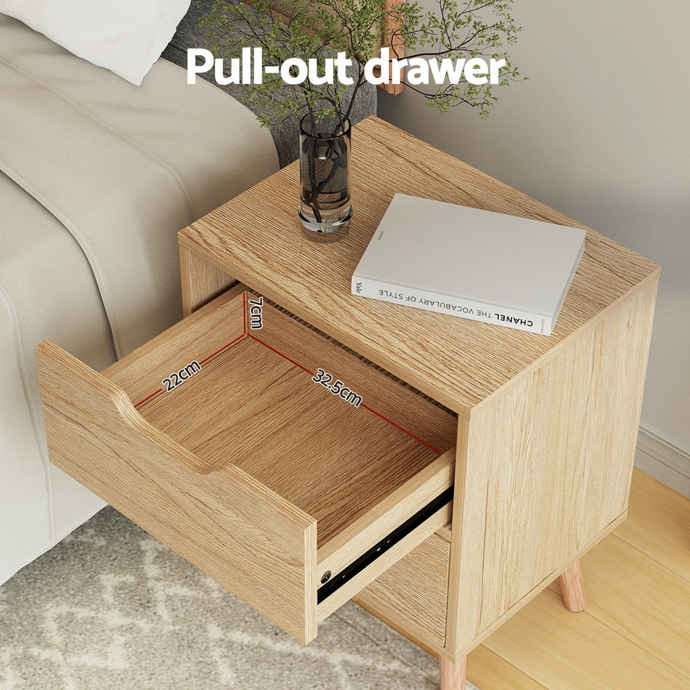 Artiss 2 x Bedside Table 2 Drawers - BODEN Pine Awezingly