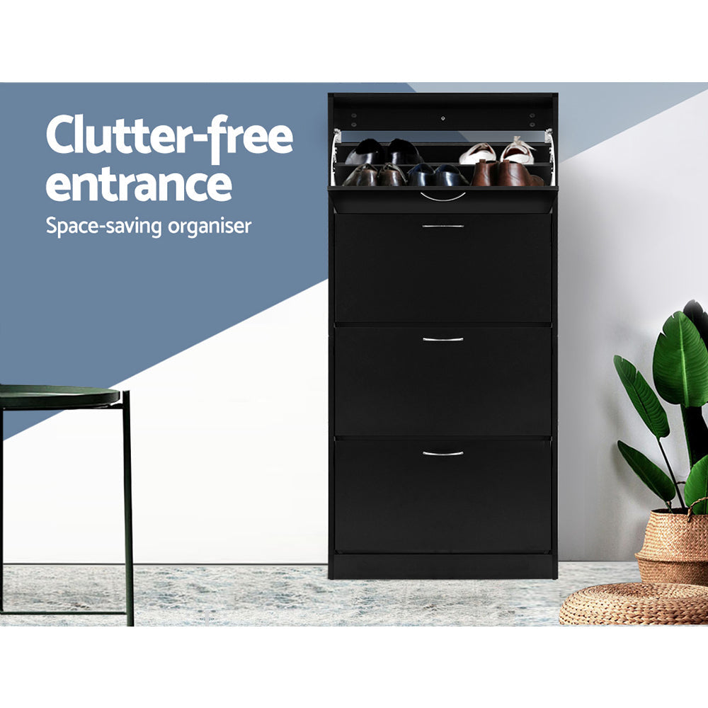 Artiss Shoe Cabinet Shoes Storage Rack Organiser 60 Pairs Black Shelf Drawer Artiss