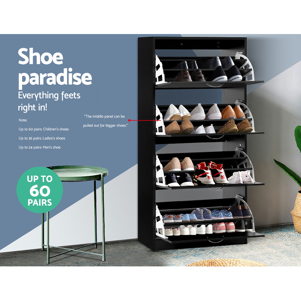 Artiss Shoe Cabinet Shoes Storage Rack Organiser 60 Pairs Black Shelf Drawer Artiss