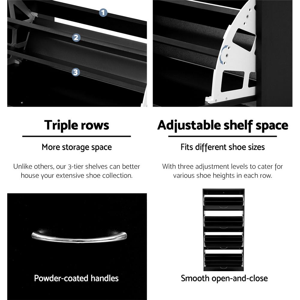 Artiss Shoe Cabinet Shoes Storage Rack Organiser 60 Pairs Black Shelf Drawer Artiss