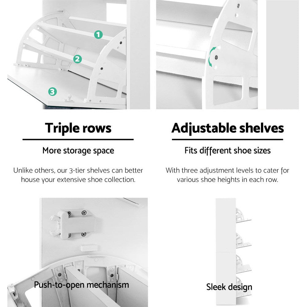 Artiss Shoe Cabinet Mirror Shoes Storage Rack Organiser 60 Pairs Cupboard Shelf Artiss