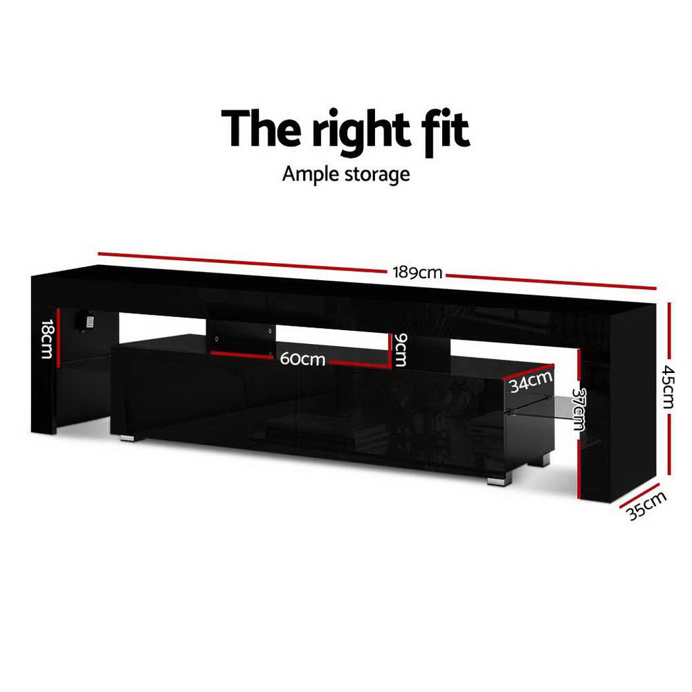 Artiss 189cm RGB LED TV Stand Cabinet Entertainment Unit Gloss Black Artiss