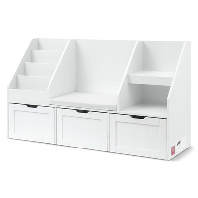 Keezi Kids Bookshelf Storage Organiser Toy Box Drawer Bench Seat Cabinet White