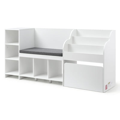 Keezi Kids Storage Unit Bookshelf Toy Box Organiser Bench Seat Cabinet 170cm White