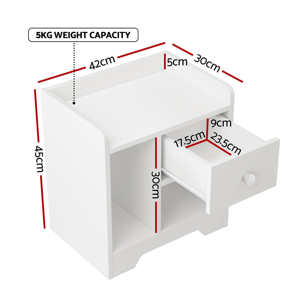 Artiss Bedside Table Drawer Nightstand Side End Table Storage Open Shelf White Awezingly