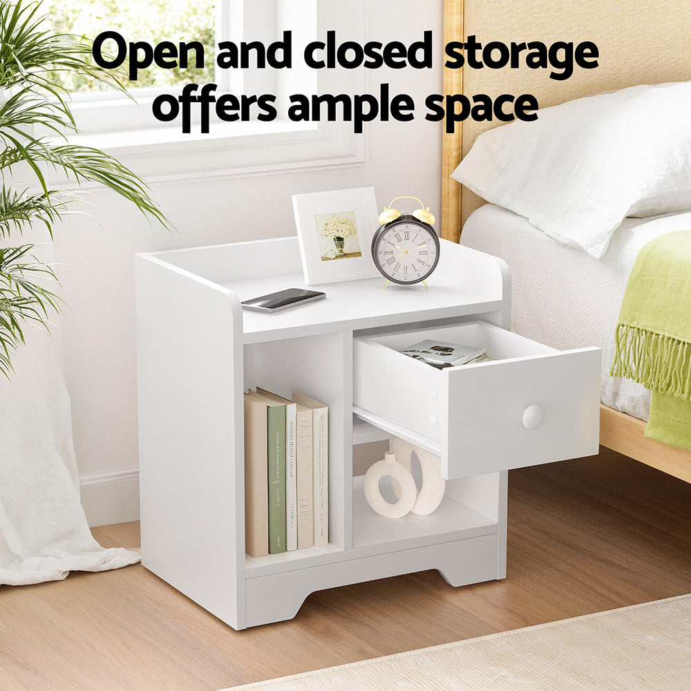 Artiss Bedside Table Drawer Nightstand Side End Table Storage Open Shelf White Awezingly