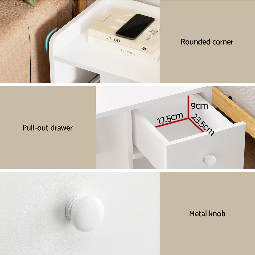 Artiss Bedside Table Drawer Nightstand Side End Table Storage Open Shelf White Awezingly
