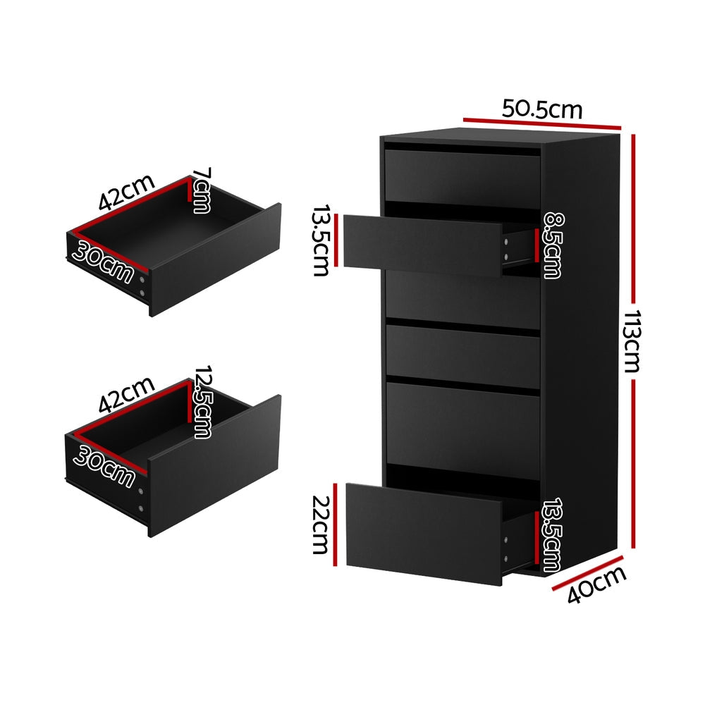 Artiss 6 Chest of Drawers Dresser Tallboy Black Awezingly