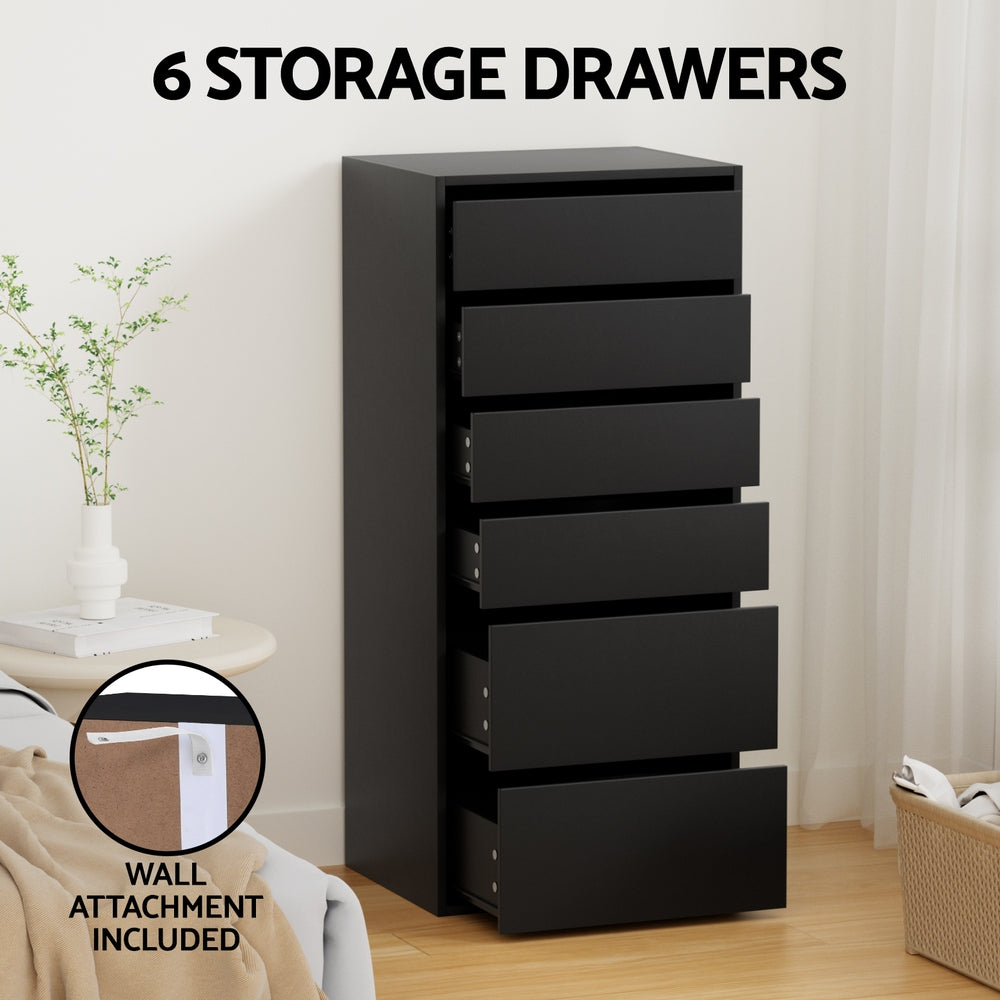 Artiss 6 Chest of Drawers Dresser Tallboy Black Awezingly