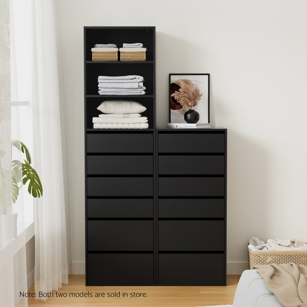 Artiss 6 Chest of Drawers Dresser Tallboy Black Awezingly
