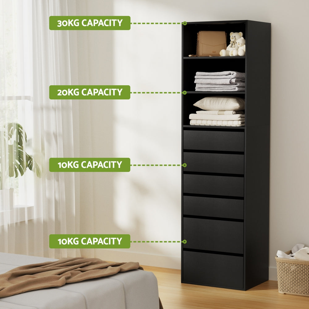Artiss 6 Chest of Drawers Tallboy Cabinet Black Awezingly