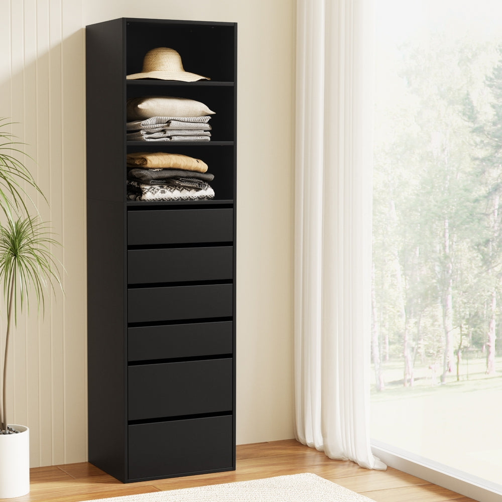 Artiss 6 Chest of Drawers Tallboy Cabinet Black Awezingly