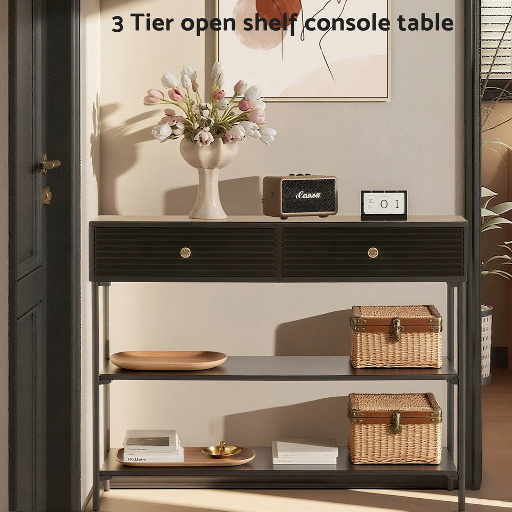 Artiss Console Table 3-Tier Black Awezingly