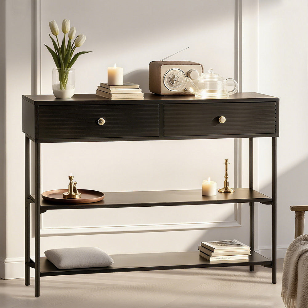 Artiss Console Table 3-Tier Black Awezingly