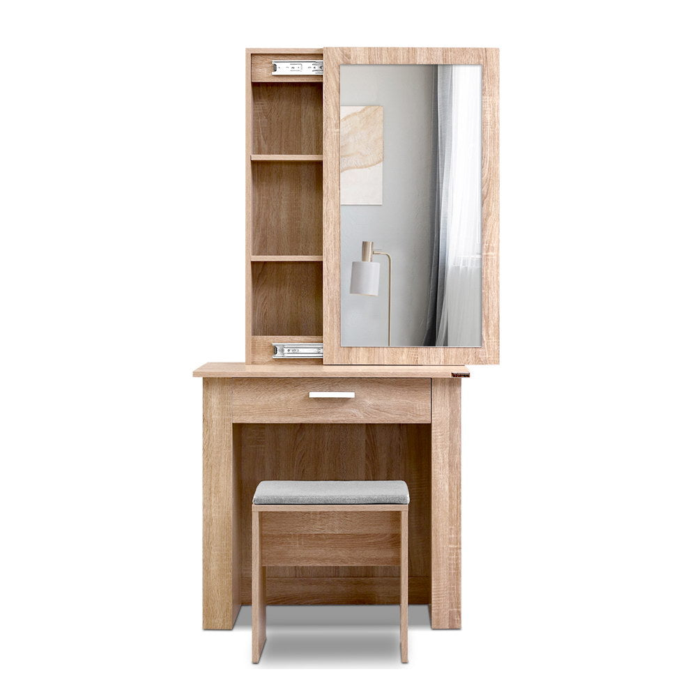 Artiss Dressing Table Mirror Stool - Storage Wood Artiss