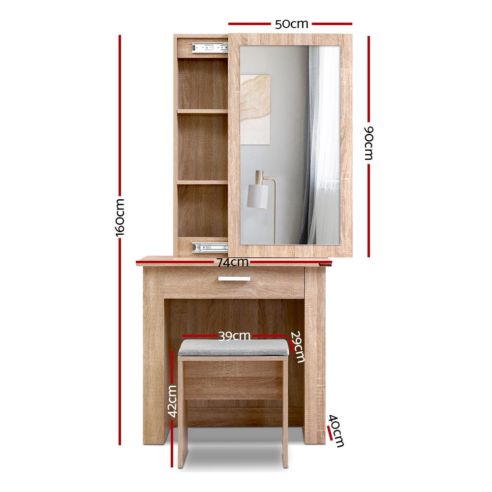 Artiss Dressing Table Mirror Stool - Storage Wood Artiss