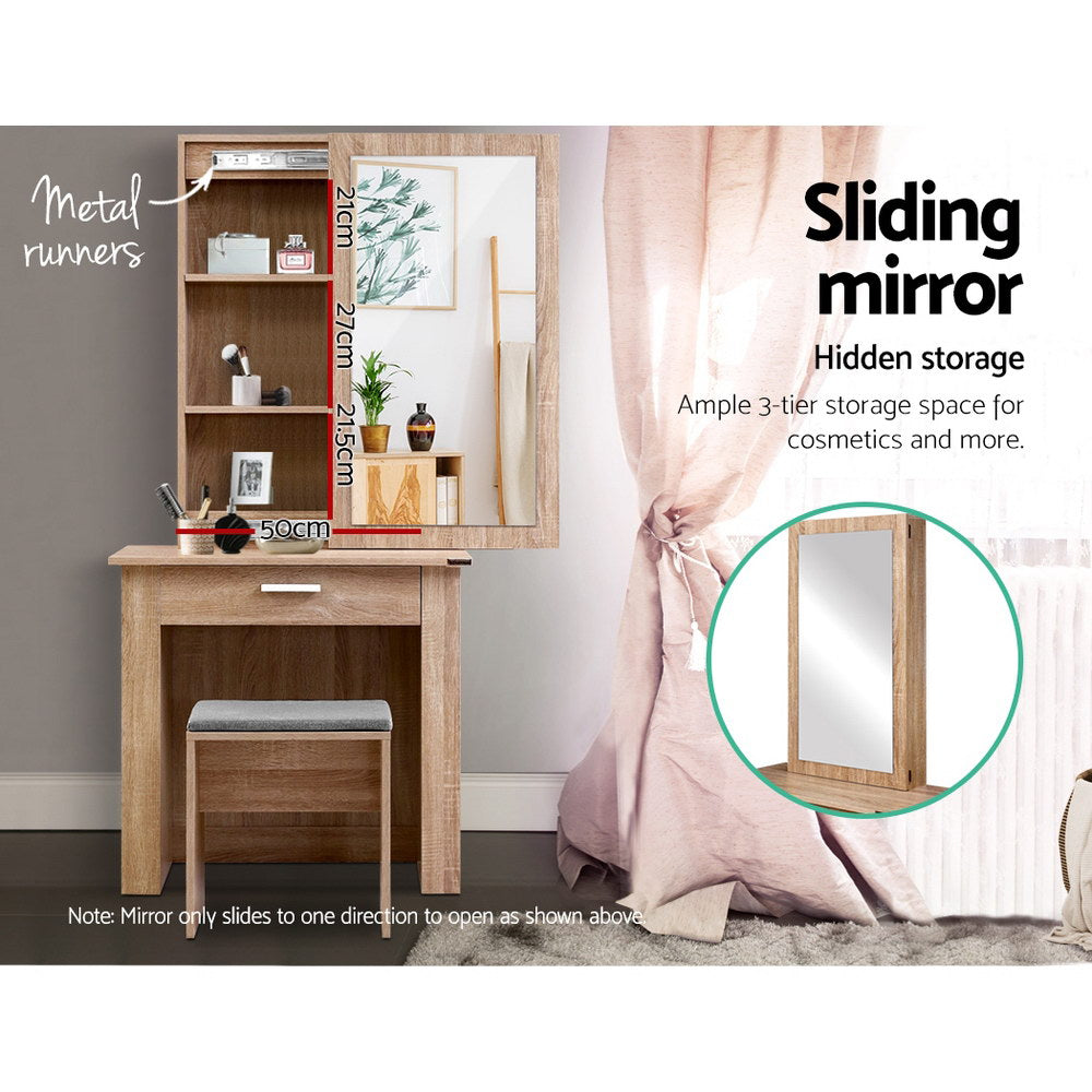 Artiss Dressing Table Mirror Stool - Storage Wood Artiss