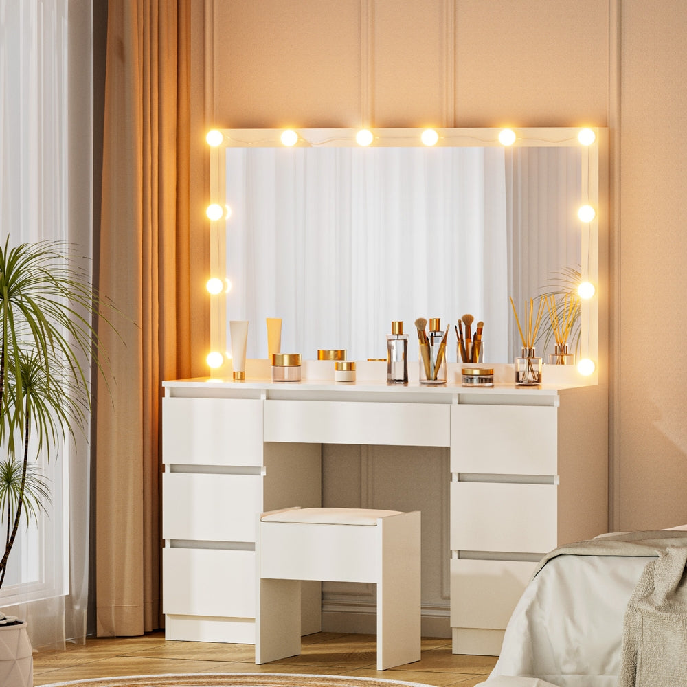 Artiss Dressing Table Vanity Desk Set Stool 12 Led Bulbs White Awezingly