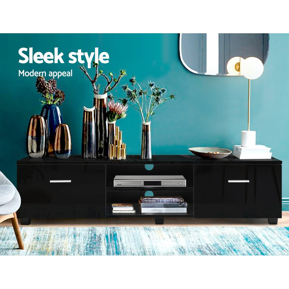 Artiss 140cm High Gloss TV Cabinet Stand Entertainment Unit Storage Shelf Black Artiss