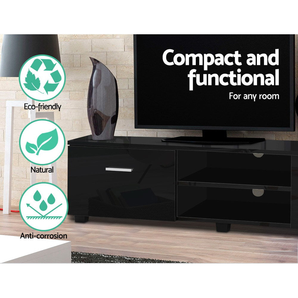 Artiss 140cm High Gloss TV Cabinet Stand Entertainment Unit Storage Shelf Black Artiss