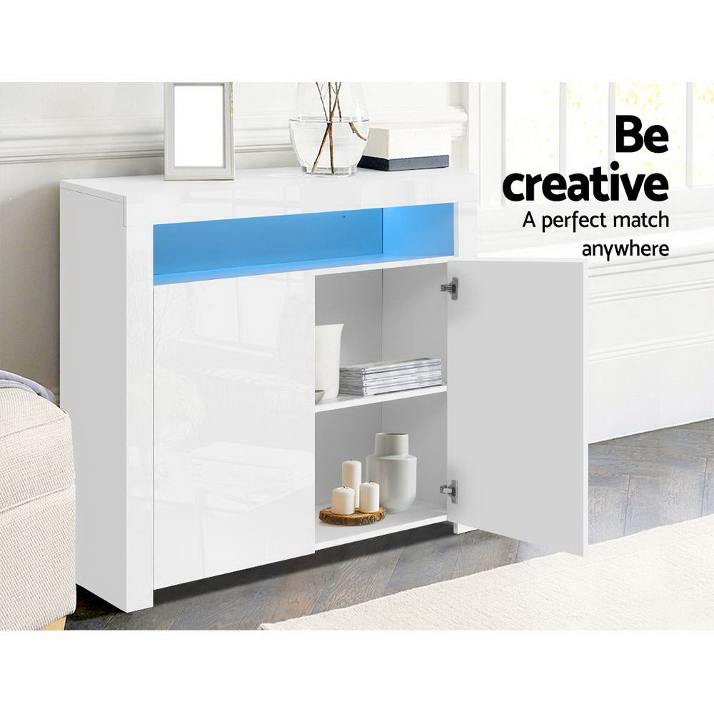 Artiss Buffet Sideboard Cabinet LED High Gloss Storage Cupboard 2 Doors White Artiss