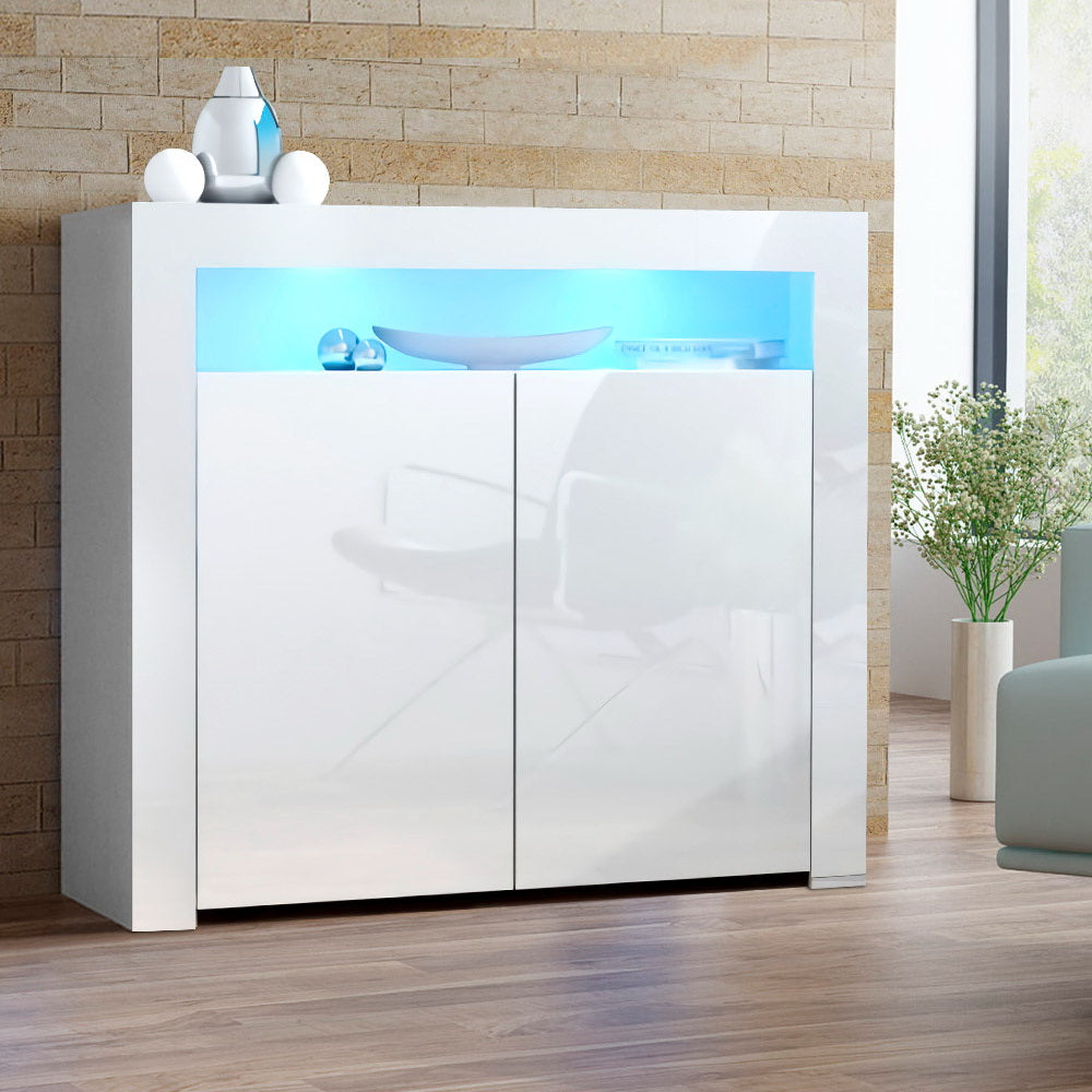 Artiss Buffet Sideboard Cabinet LED High Gloss Storage Cupboard 2 Doors White Artiss