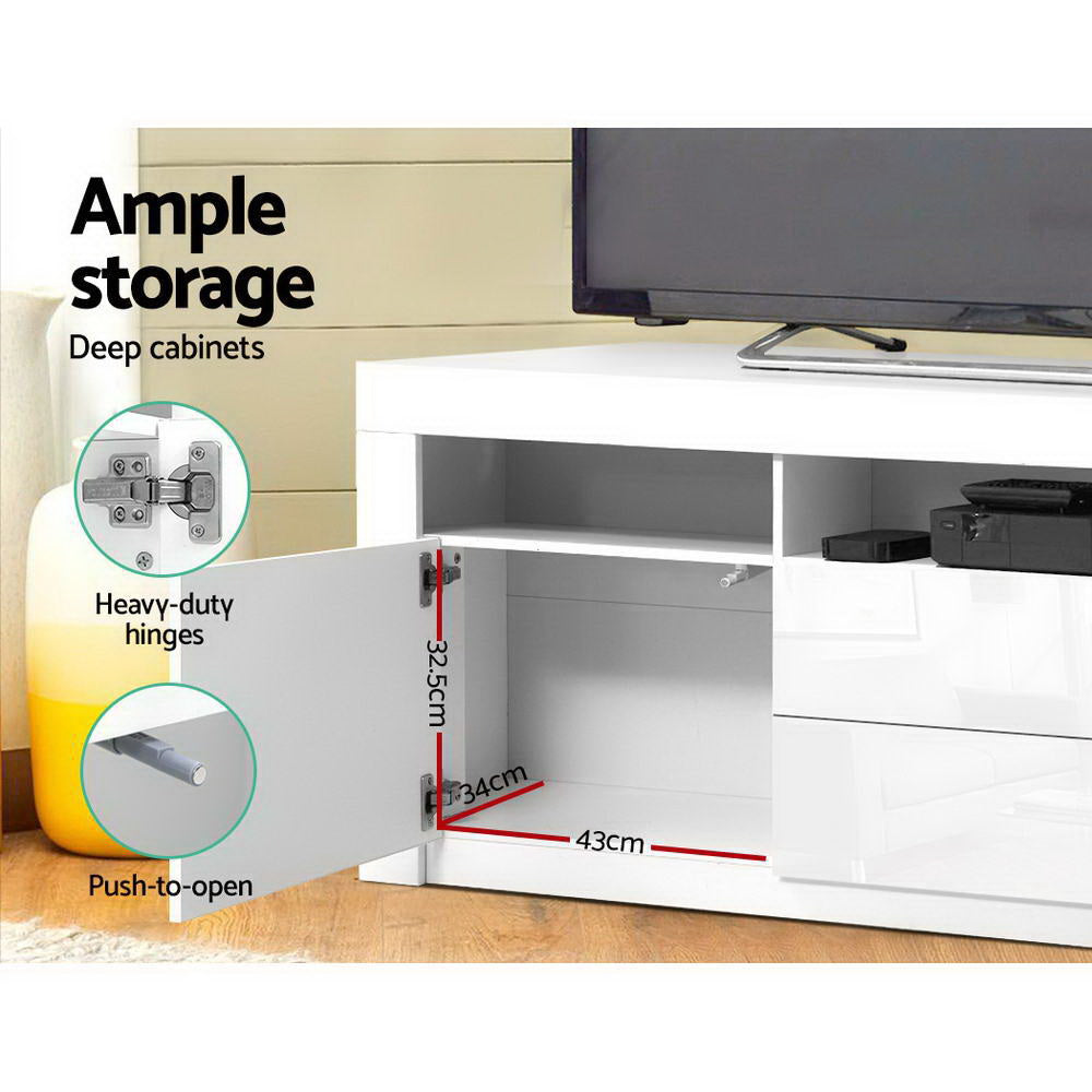 Artiss TV Cabinet Entertainment Unit Stand RGB LED Gloss Drawers 160cm White Artiss