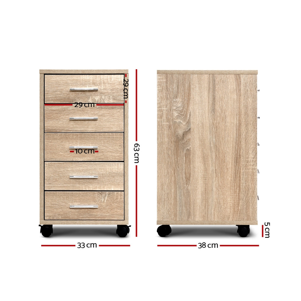 5 Drawer Filing Cabinet Storage Drawers Wood Study Office School File Cupboard Artiss