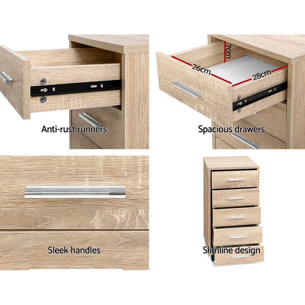 5 Drawer Filing Cabinet Storage Drawers Wood Study Office School File Cupboard Artiss