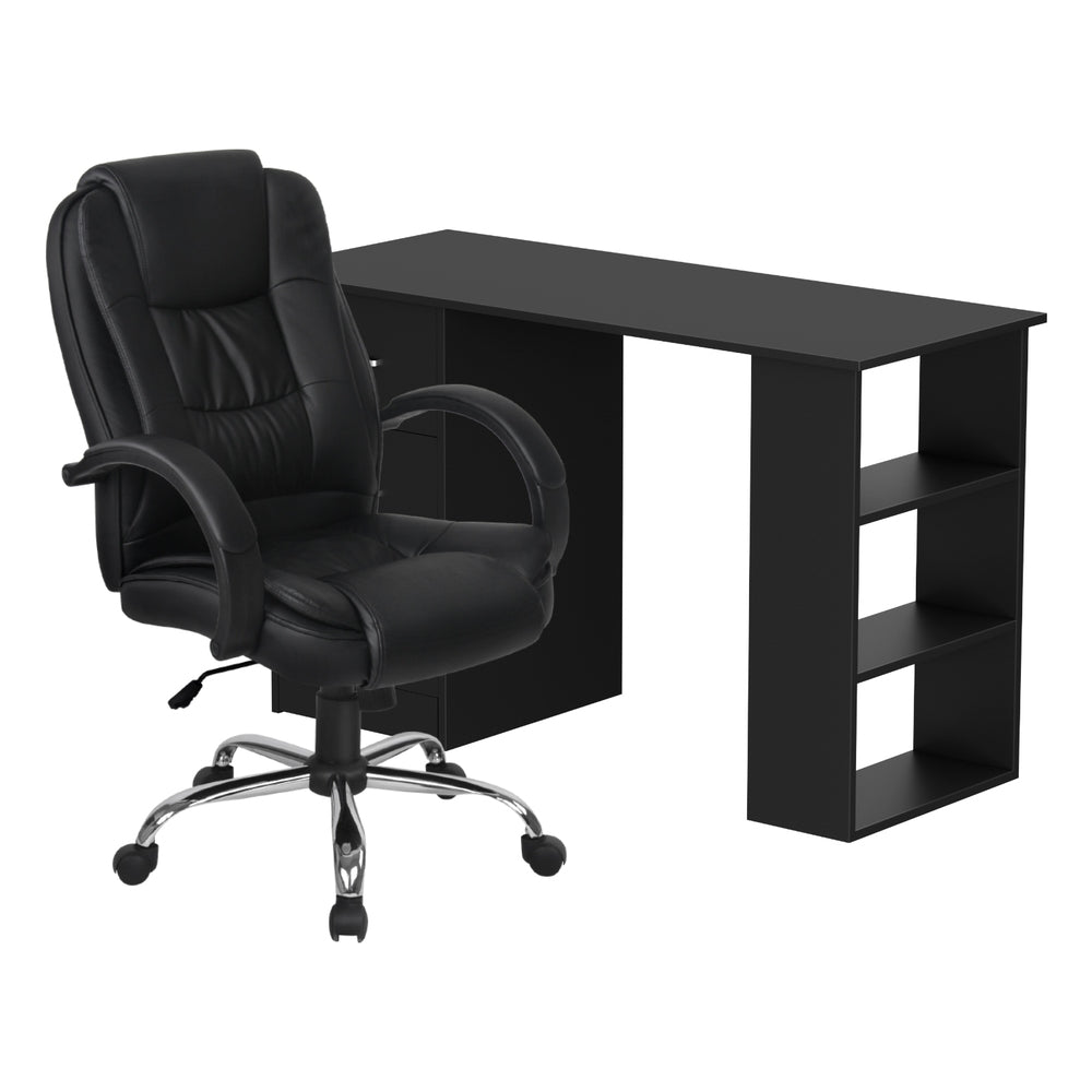 Artiss Computer Desk 120cm Executive Office Chair Set PU Leather High Back Black Artiss