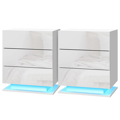 Artiss 2x Bedside Table LED 3 Drawers - MORI White
