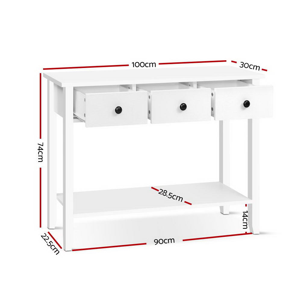 Hallway Console Table Hall Side Entry 3 Drawers Display White Artiss