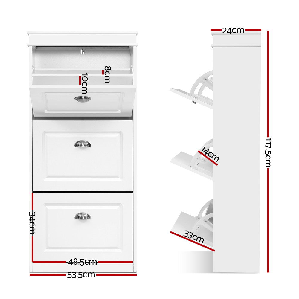 Artiss Shoe Cabinet Shoes Storage Rack White Organiser Shelf Cupboard 18 Pairs Drawer Artiss