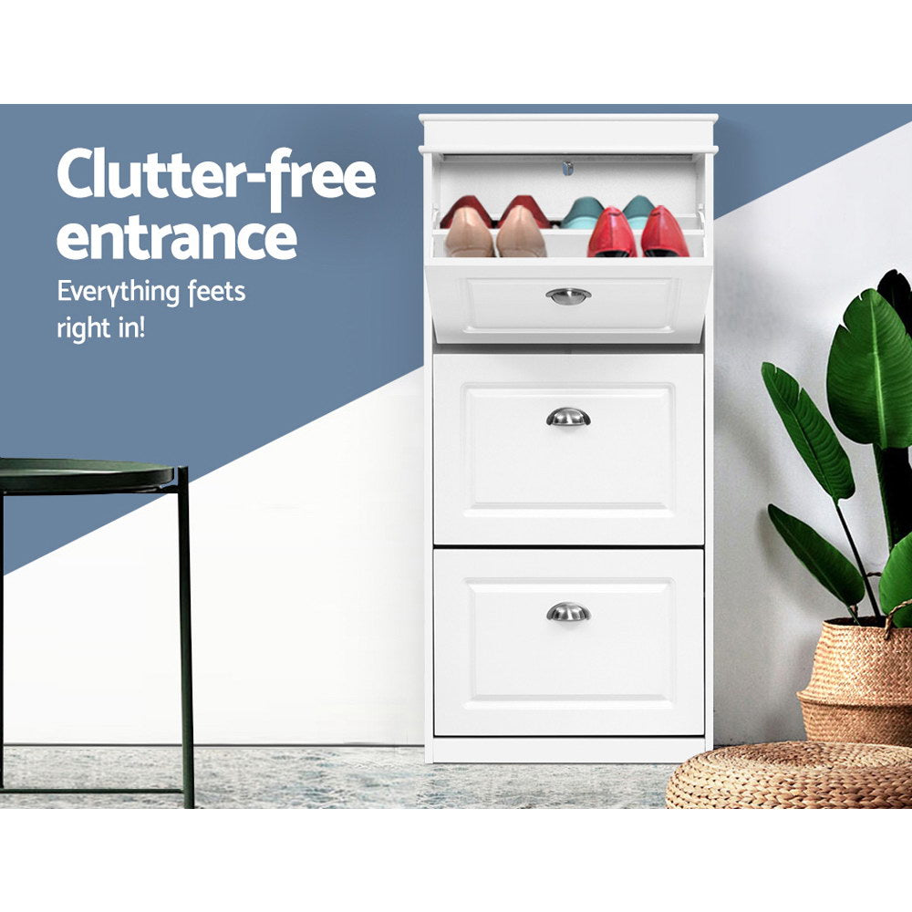 Artiss Shoe Cabinet Shoes Storage Rack White Organiser Shelf Cupboard 18 Pairs Drawer Artiss