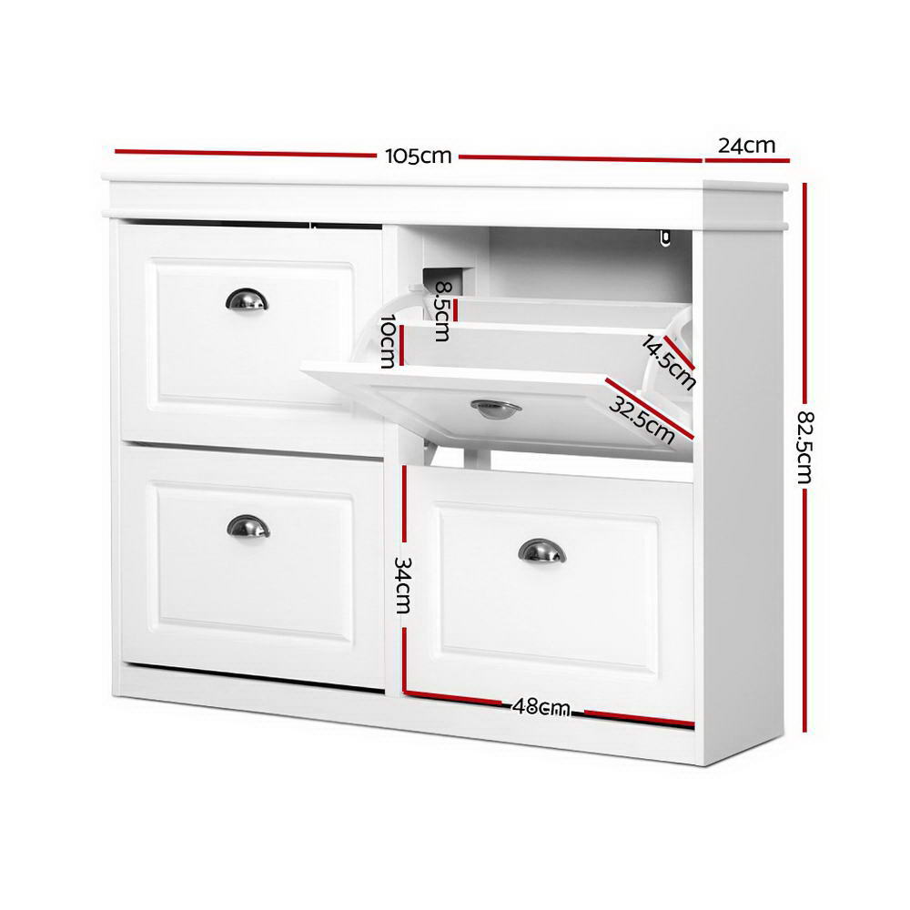Artiss Shoe Cabinet Shoes Storage Rack Organiser White Shelf Drawer Cupboard 24 Pairs Artiss