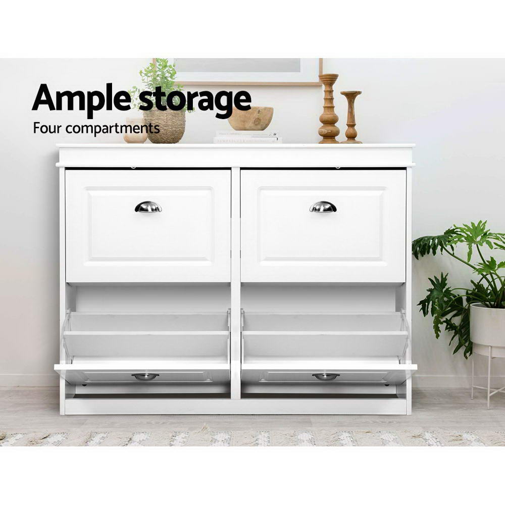 Artiss Shoe Cabinet Shoes Storage Rack Organiser White Shelf Drawer Cupboard 24 Pairs Artiss