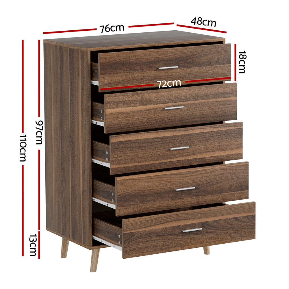 Artiss 5 Chest of Drawers - MIRI Walnut Artiss