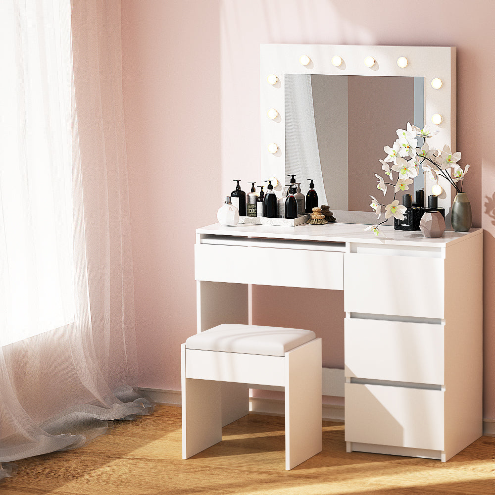 Artiss Dressing Table LED Makeup Mirror Stool Set 12 Bulbs Vanity Desk White Artiss