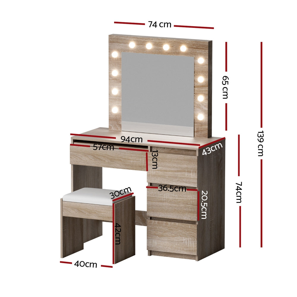 Artiss Dressing Table Set Stool 12 Led Bulbs Wood Awezingly
