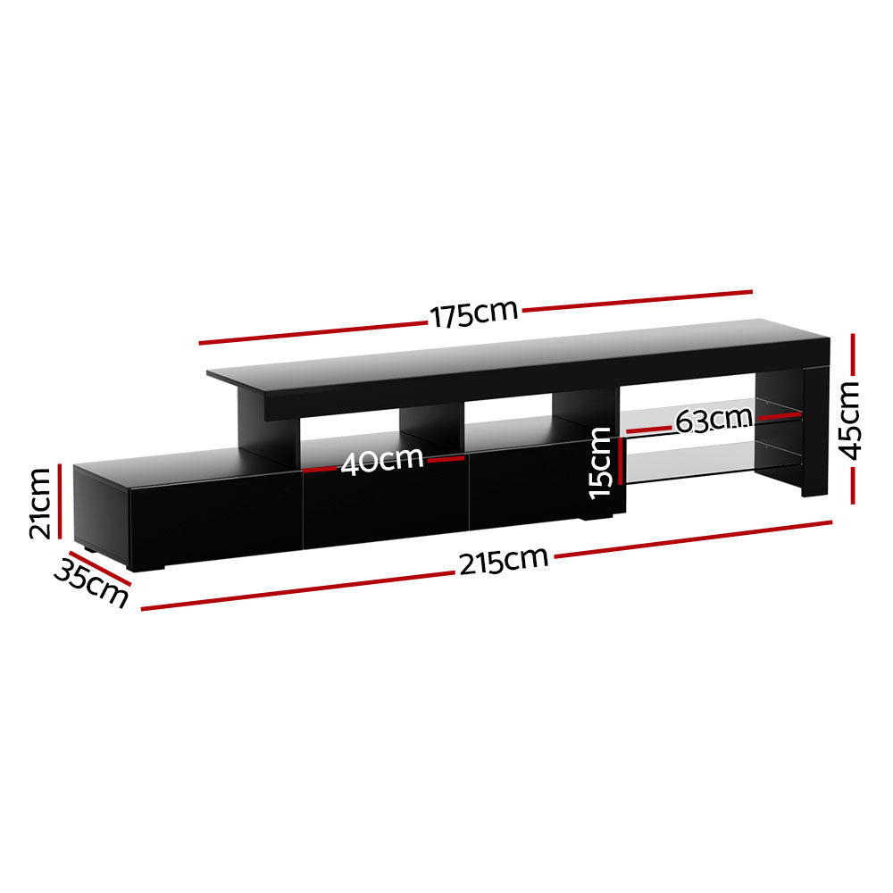 Artiss TV Cabinet Entertainment Unit Stand RGB LED Gloss Furniture 215cm Black Artiss