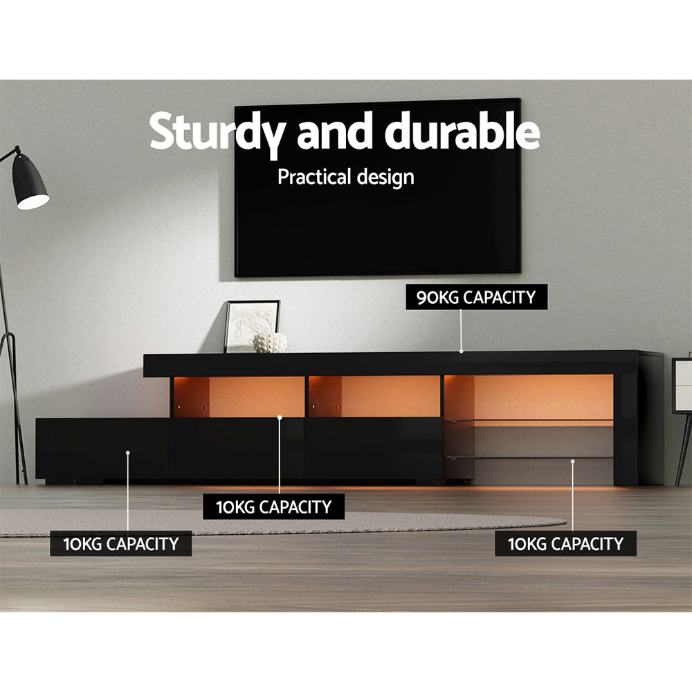 Artiss TV Cabinet Entertainment Unit Stand RGB LED Gloss Furniture 215cm Black Artiss