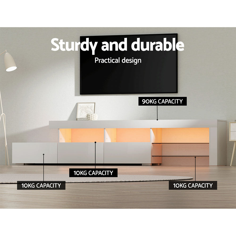 Artiss TV Cabinet Entertainment Unit Stand RGB LED Gloss Furniture 215cm White Artiss