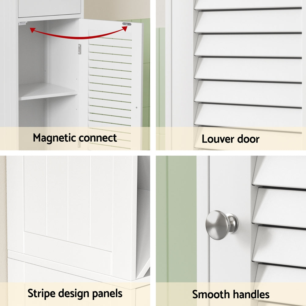 Artiss Bathroom Storage Cabinet 170cm Tall Slim Organiser Toilet Corner Adjustable Shelf Louver Door White Awezingly