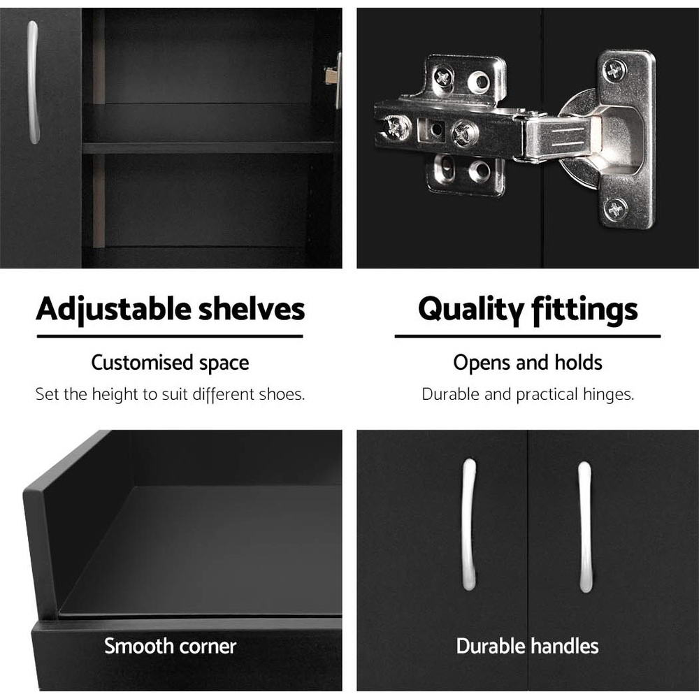 Artiss 2 Doors Shoe Cabinet Storage Cupboard - Black Artiss