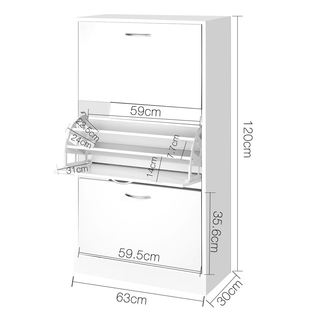 Artiss 3 Tier Shoe Cabinet - White Artiss