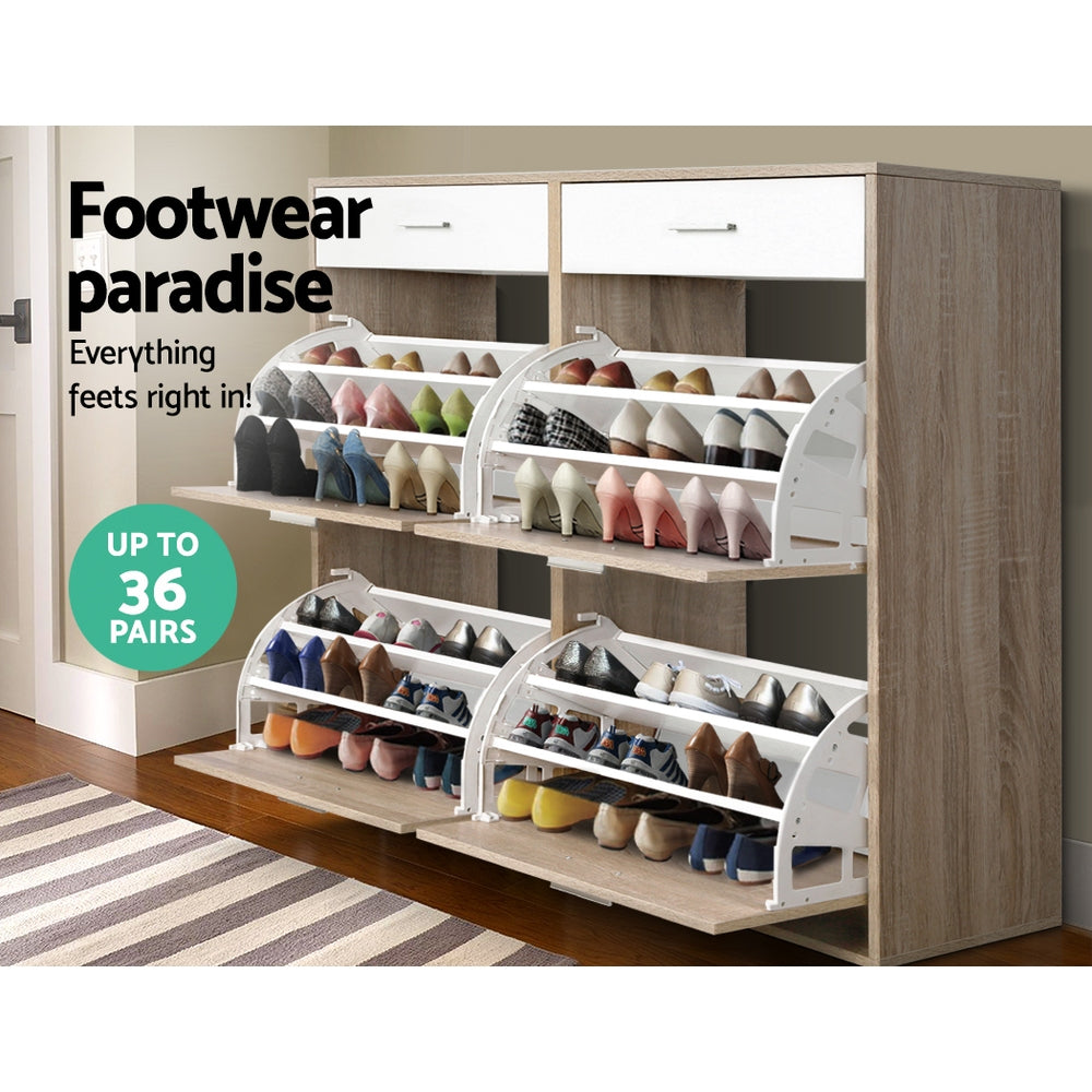 Artiss 2 Tier Shoe Cabinet - Wood Artiss
