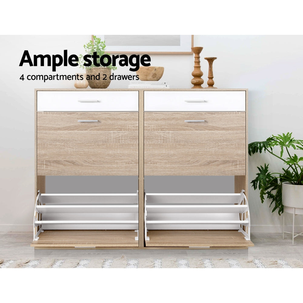 Artiss 2 Tier Shoe Cabinet - Wood Artiss