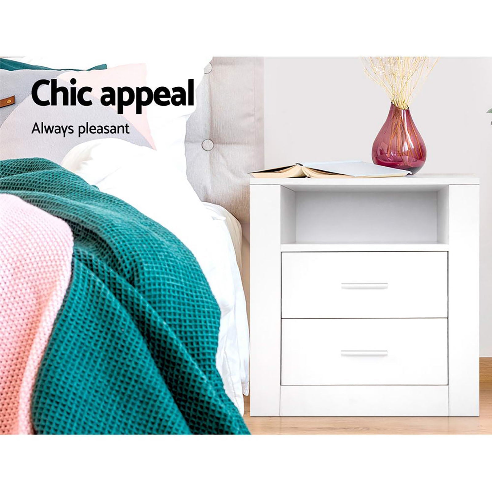 Artiss 2 X Bedside Table 2 Drawers with Shelf - TARA White Artiss