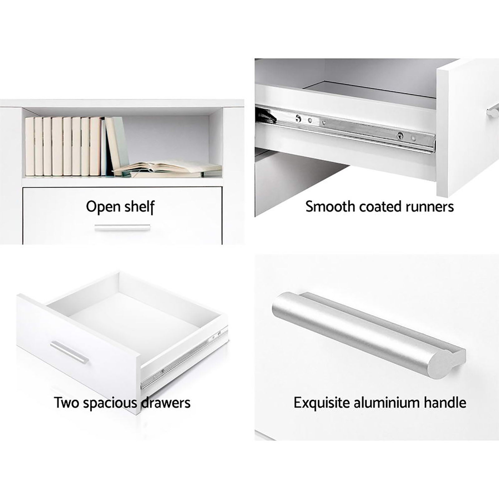Artiss 2 X Bedside Table 2 Drawers with Shelf - TARA White Artiss
