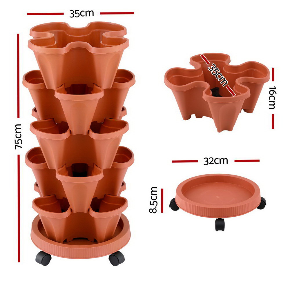 Green Fingers Raised Garden Bed 5 Tier Vertical Garden Brick Red Strawberry Stackable Planters Herbs Petunias Awezingly